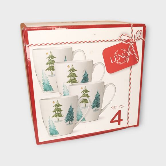 New In Box - Lenox Set Of 4 Balsam Lane Coffee Mugs 12oz Cups